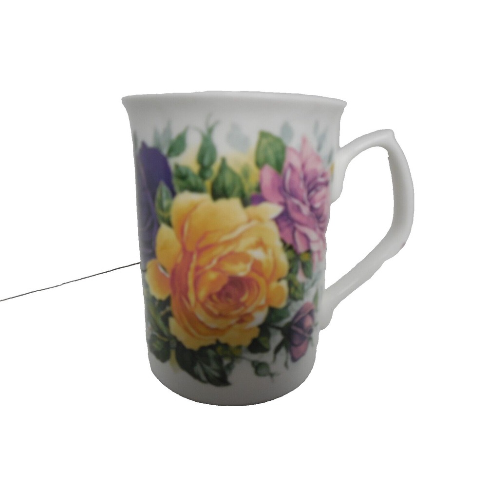 ROYALE GARDEN Bone China Staffs England 3.75x3" Coffee Mug Roses Vintage